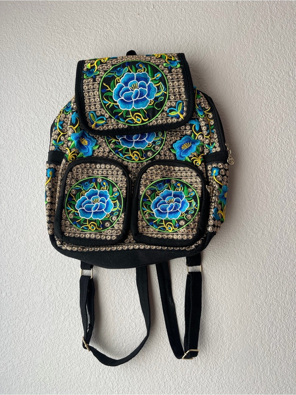 Embroidered Blue Floral Backpack - Women's Travel & Everyday Bag